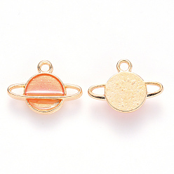 Легкий Лосось Подвески из эмали и сплава, планета, вселенная космические прелести, золотой свет, светлый померанцевый, 12x16.5x3 мм, отверстие : 1.6 мм