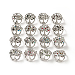 Нержавеющая Сталь Цвет Кольцо-манжета со стразами и овальным деревом жизни, 304 массивное полое кольцо из нержавеющей стали для женщин, разноцветные, цвет нержавеющей стали, размер США 6 1/2 (16.9 мм)