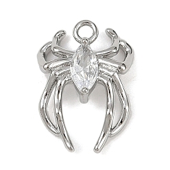 Платина Подвески из латуни с прозрачным фианитом, без кадмия, без никеля и без свинца, прелести паука, платина, 15x10.5x4.5 мм, отверстие : 1.5 мм