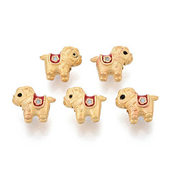 Матовый Золотой Цвет 925 Бусины из стерлингового серебра с темно-красной эмалью, лошадь, с печатью 925, полый, матовый золотой цвет, 7x9x5 мм, отверстие : 1.4 мм