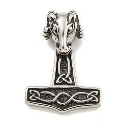 Античное Серебро 316 хирургические подвески из нержавеющей стали, козел баран молот Тора, античное серебро, 31.5x22.5x9 мм, отверстие : 5 мм