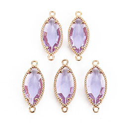 Сливовый Соединители стеклянные ссылки, с легкими золотыми тонами латуни, без кадмия, без никеля и без свинца, граненый глаз лошади, слива, 21x9x4 мм, отверстие : 1.2 мм