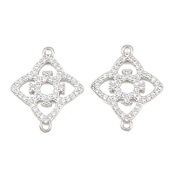 Plaqué Platine Véritable Breloques de connecteur en laiton micro pavé de zircone cubique transparente, liens de trèfle, Platine plaqué, 19.5x16x2mm, Trou: 1mm