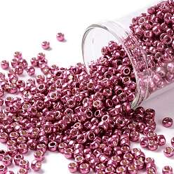 (PF563) PermaFinish Hot Pink Metallic TOHO Round Seed Beads, Japanese Seed Beads, (PF563) PermaFinish Hot Pink Metallic, 8/0, 3mm, Hole: 1mm, about 222pcs/bottle, 10g/bottle