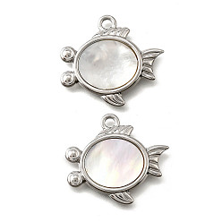 Fish 304 подвески из нержавеющей стали с натуральными белыми ракушками, прелести морских животных, цвет нержавеющей стали, рыба, 23.5x26x2 мм, отверстие : 2.5 мм