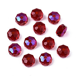 Малиновый Прозрачные стеклянные шарики k 9, граненые, с покрытием AB цвета, плоско-круглые, малиновый, 8x5 мм, отверстие : 1.2 мм