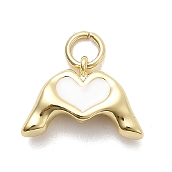 Белый Латунь эмаль подвески, жест сердце, стойки покрытие, долговечный, без кадмия и без свинца, реальный 18 k позолоченный, с целью перехода в кольце, белые, 10x15x4 мм, отверстие : 3.2 мм