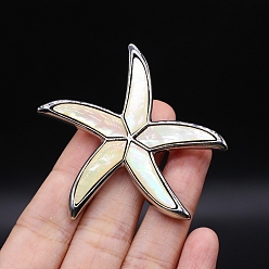 Seashell Color Natural Shell Brooches for Backpack Clothes, Starfish, Seashell Color, 53x55mm
