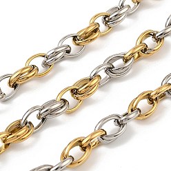 Золотой & Цвет Нержавеющей Стали 304 двухцветные овальные звенья из нержавеющей стали, несварные, с катушкой, золотые и нержавеющая сталь цвет, ссылка: 11x8x1.2 mm, около 16.40 футов (5 м) / рулон