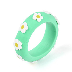 Аквамарин Ручной полимерной глины палец кольца, цветок, аквамарин, 7.5~8 мм, внутренний диаметр: 18.5~20 мм