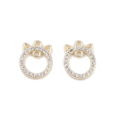 Real 18K Gold Plated Brass Micro Pave Clear Cubic Zirconia Connector Charms, Hollow Cat Links, Real 18K Gold Plated, 10x8x1.4mm, Hole: 0.8mm
