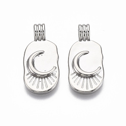 Платинированный Латунные подвески, овальный с луной, без никеля , Реальная платина, 21.5x10x4.5 мм, отверстие : 2 мм
