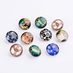 Mixed Color Mixed Flat Round Brass Jewelry Snap Buttons, with Resin/Glass Cabochons, Mixed Color, 18x6~7mm, Knob: 5~5.3mm
