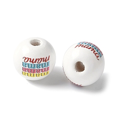 Слово Тема дня матери печатные деревянные европейские бусины, бусины с большим отверстием, круглые, мама, слово, 16.5x14.5 мм, отверстие : 4 мм