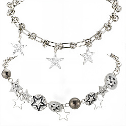 Платина 2 шт. 2 стили комплекты ожерелий из сплава в форме звезды для женщин, платина, 16.73~17.95 дюйм (42.5~45.6 см), 1 шт / стиль