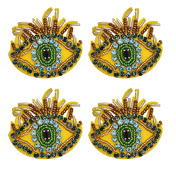 Желтый Нашивки из стеклянных бусин со стразами, аппликации от сглаза, значки, с фетровой основой, желтые, 52~53x55x5 мм