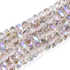 Сливовый Гальванизируйте прозрачное стекло бисер нитей, рондель, граненые, слива, 7.5~8x4.5~5.5 мм, отверстие : 1.2~1.4 мм, около 34~37 шт / нитка, 7.09~7.28 дюйм (18~18.5 см)