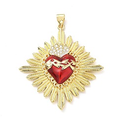 Настоящее золото 18K Латунные микро проложить кубического циркония подвески, святое сердце, с эмалью, стойки покрытие, без свинца и без кадмия, долговечный, реальный 18 k позолоченный, 43x40x5.5 мм, отверстие : 3.5x5 мм
