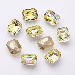 Шампанско-Желтый K 9 кабошоны из стеклянного страза, блестящий лазерный стиль, имитация австрийский хрусталь, задние и задние, граненые, прямоугольные, с покрытием на задной стороне, шампанское желтый, 10x8x4 мм