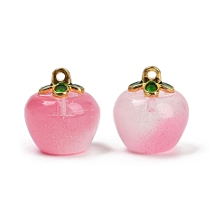 Бледно-фиолетовый Красный Подвески из прозрачного стекла в виде яблок, с эмалью, спекающийся лак, бледно-фиолетовый красный, 15.5x14x14 мм, отверстие : 1.2 мм