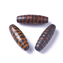 Tortoise Pattern Бусины дзи с узором на спине черепахи в тибетском стиле, природных бисера агат, рис, 28~30x9.5~10.5 мм, отверстие : 1.5~2 мм