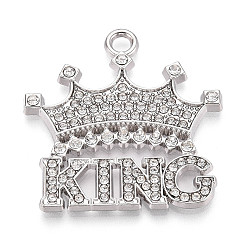 Платина Подвески из сплава и страза, корона и король слов, без кадмия и без свинца, платина, 41x39.5x3.5 мм, отверстие : 3.5 мм