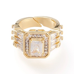 Золотой Регулируемые латунные кольца микро манжеты из прозрачного циркония, открытые кольца, долговечный, прямоугольные, золотые, размер США 7 1/4 (17.5 мм)