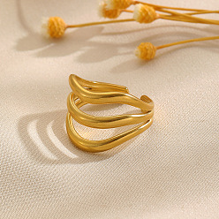 Золотой 304 открытые кольца-манжеты из нержавеющей стали для женщин, волна, золотые, 17 мм