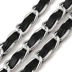 Черный Оксидированные алюминиевые веревочные цепи, с искусственной кожей, несварные, чёрные, 8x4 мм, о 50 ярдов / пачка