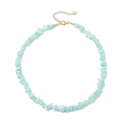 Аквамарин Ожерелья из бусин с кусочками натурального окрашенного белого нефрита, с цинковым сплавом застежками омаров коготь, золотые, аквамарин, 16.46 дюйм (41.8 см)
