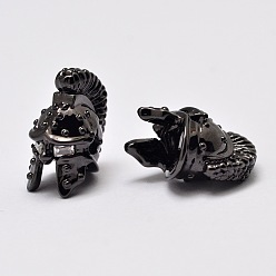 Черный Цвет Металла Латунные микро проложить класса AAA кубического циркония бусы, римский гладиаторский шлем, без кадмия, без никеля и без свинца, металлический черный , 17x9x12.5 мм, отверстие : 2 мм