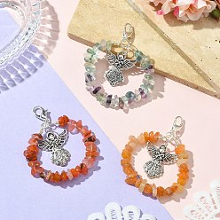 Смешанные камни Подвеска с угловой тематикой из натурального красного агата, красного авантюрина и флюорита, с застежками-когтями и подвесками из цинкового сплава, 65 мм, 3 шт / комплект