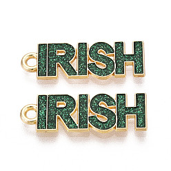 Зеленый Подвески из ирландского сплава с эмалью и блестками, ирландские чары, золотые, зелёные, 23x8x1.5 мм, отверстие : 1.6 мм