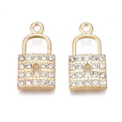 Light Gold Подвески из сплава , с кристально горный хрусталь, без кадмия, без никеля и без свинца, подвески для навесных замков, золотой свет, 24x12x2.5 мм, отверстие : 2 мм
