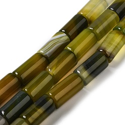 Темный Хаки Природный агат бисер нитей, окрашенная и подогревом, колонка, Темный хаки, 8~8.5x14.5~16 мм, отверстие : 1.6 мм, около 12 шт / нитка, 7.20~7.48'' (18.3~19 см)