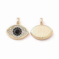 Golden Rack Plating Eco-friendly Alloy Rhinestone Charms, Evil Eye Charm, Golden, 14.5x14x3mm, Hole: 1.8x2.5mm