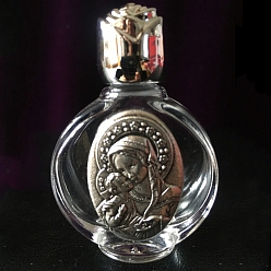 Antique Silver Glass Holy Water Bottle with Zinc Alloy Cap, Religion Portable Refillable Container, Antique Silver, 6.7x4.4cm