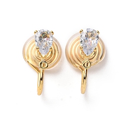 Настоящее золото 18K Фурнитура для ушей из латуни с микропаве из кубического циркония, с петлей, долговечный, без никеля , реальный 18 k позолоченный, 15.5x9 мм, отверстие : 1.5 мм, слеза: 8.5x4.5 мм