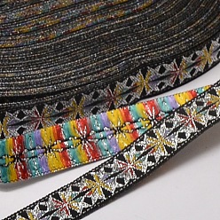 Black Polyester Ribbons, with Flower Pattern, Jacquard Ribbon, Black, 3/4 inch(18mm), 33yards/roll(30.1752m/roll)