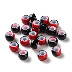 Черный Европейские бусины из АБС-пластика, окрашенные распылением, бусины с большим отверстием, круглые, два тона, чёрные, 9x6 мм, отверстие : 4 мм, Около 1600 шт / 500 г