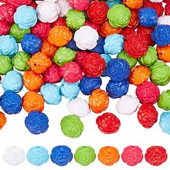 Mixed Color Opaque Acrylic Beads, Flower, Mixed Color, 16x16mm, Hole: 1.8mm, 7colors, 15pcs/color, 105pcs/set