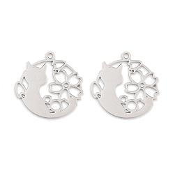 Платина Долговечные латунные подвески, без кадмия, без никеля и без свинца, кот с цветком, платина, 14x13.5x0.3 мм, отверстие : 1 мм