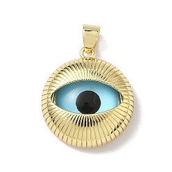 Настоящее золото 18K Подвески латуни cmолы, плоские круглые с глаз, долговечный, стойки покрытие, без кадмия и без свинца, реальный 18 k позолоченный, 24x21.5x7 мм, отверстие : 5x4 мм