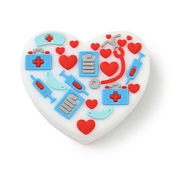 Сердце Силиконовые бусины, фокусные бусы, белые, сердце, 24.5x28.5x8 мм, отверстие : 2.2 мм