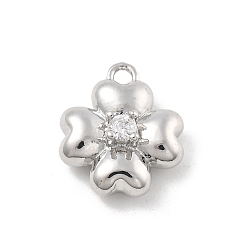 Платина Латунные микро проложить кубического циркония подвески, без кадмия, без никеля и без свинца, амулеты с клевером любви, платина, 10.5x9x4 мм, отверстие : 1.2 мм