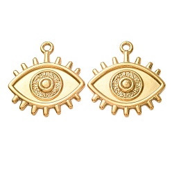 Golden 304 Stainless Steel Pendants, Sunburst Evil Eye Charms, Golden, 49x46x4.5mm, Hole: 4mm