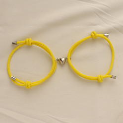 Желтый Магнитные плетеные браслеты из сплава в форме сердца для пары подруг, желтые, 5-1/2~10-1/4 дюйм (14~26 см)