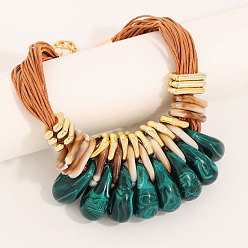чирок Каплевидные нагрудные ожерелья из алюминия, CCB и акрила, многорядные ожерелья из вощеного шнура, золотые, зелено-синие, 22.44 дюйм (57 см)