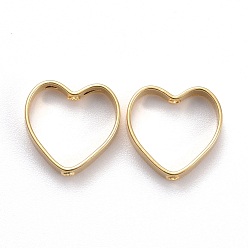 Настоящее золото 18K Латунной шариковой кадра, для серег и украшений для волос аксессуары сумка бусина пряжка, сердце, реальный 18 k позолоченный, 9.5x10x2 мм