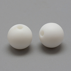 White Food Grade Eco-Friendly Silicone Beads, Chewing Beads For Teethers, DIY Nursing Necklaces Making, Round, White, 8~10mm, Hole: 1~2mm